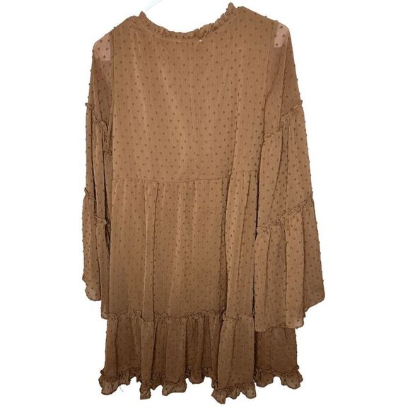 UMGEE Swiss Dot Brown Tiered Dress Size Small - Picture 2 of 5